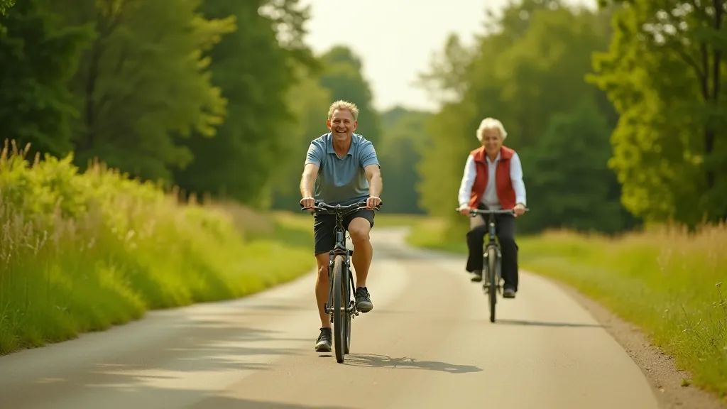 Seniori brauc ar velosipēdiem lauku ceļiem